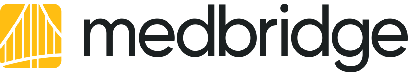 Medbridge logo with black lowercase text and a yellow graphic of overlapping lines.
